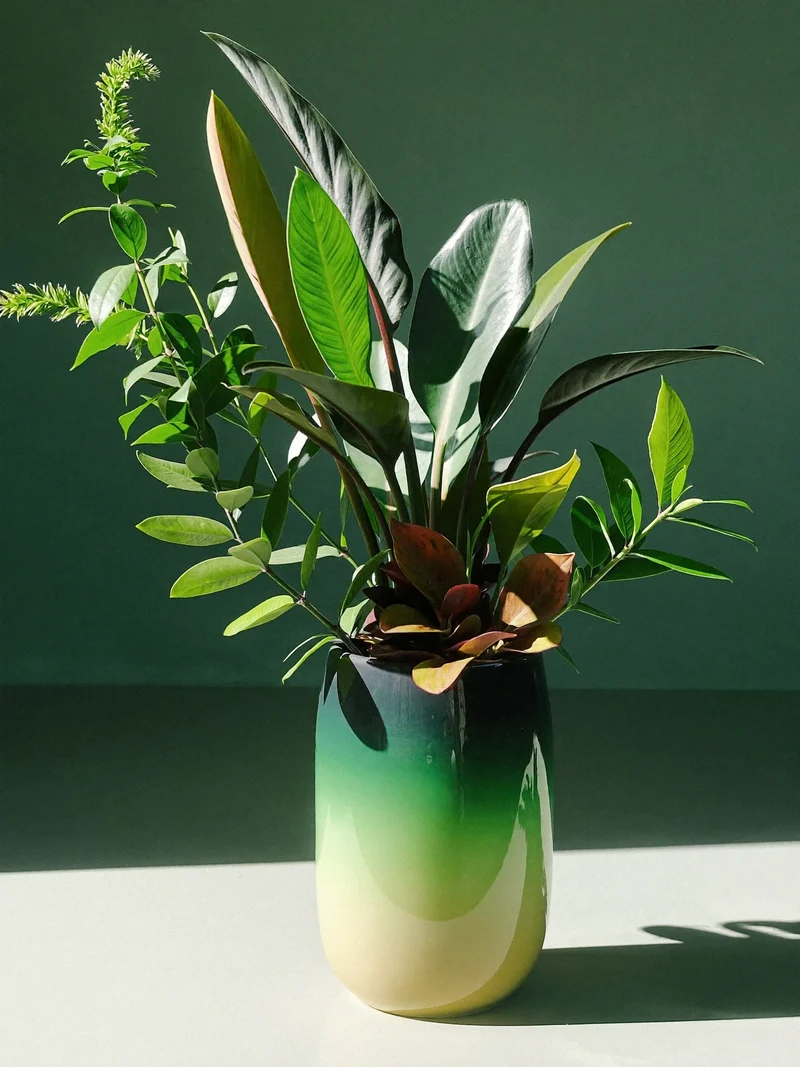 Illustration af en skulpturel plante i original keramikkrukke